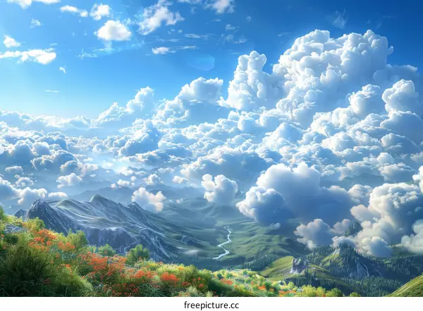 Majestic Cloudscape Over Mountainous Landscape