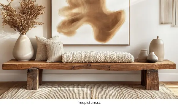 Rustic Wooden Bench in a Modern Entryway