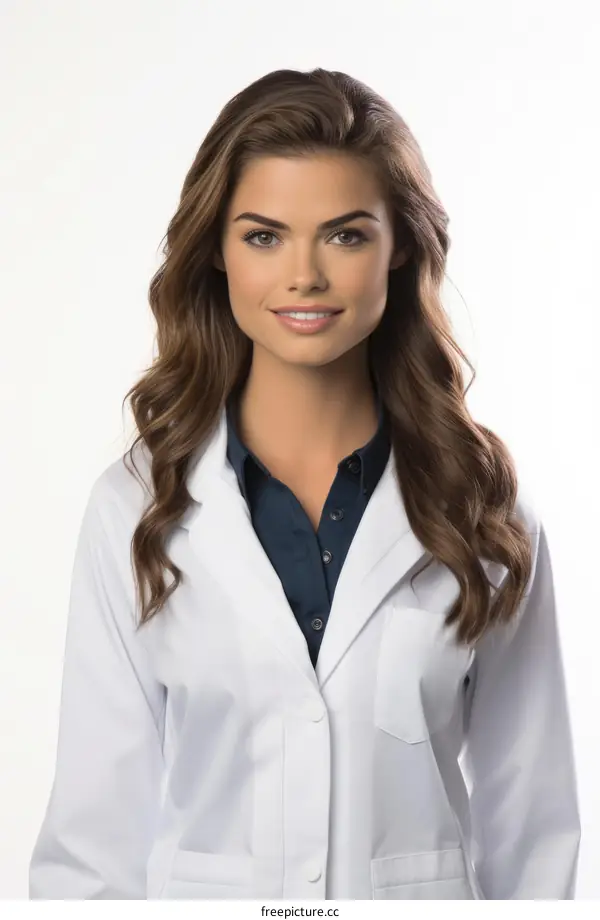 Portrait of a young female doctor smiling wearing a lab coat