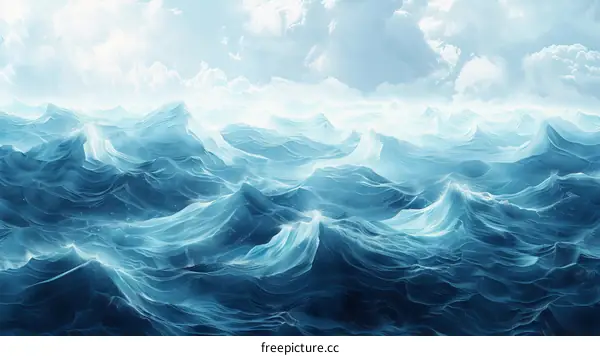 Blue and white ocean waves with a few clouds in the sky