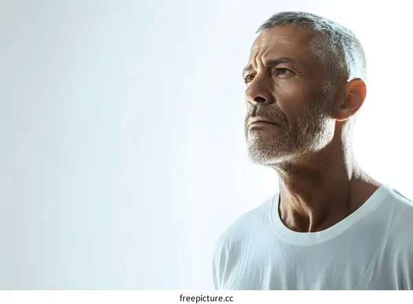 portrait of a man with grey hair and beard looking away