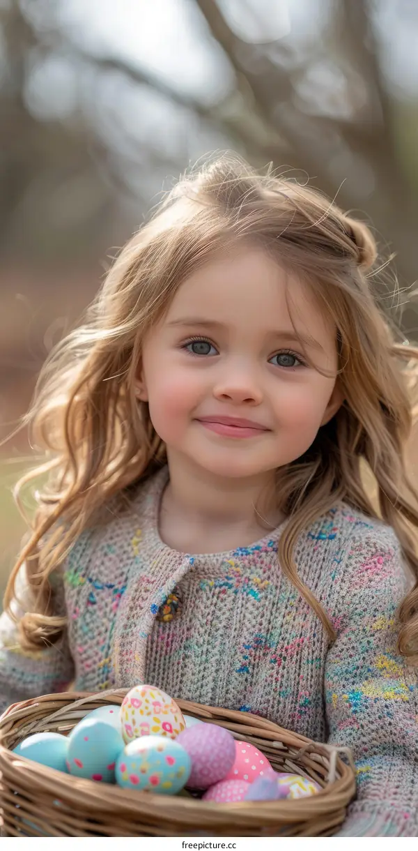 Little Girl with Basket of Easter Eggs