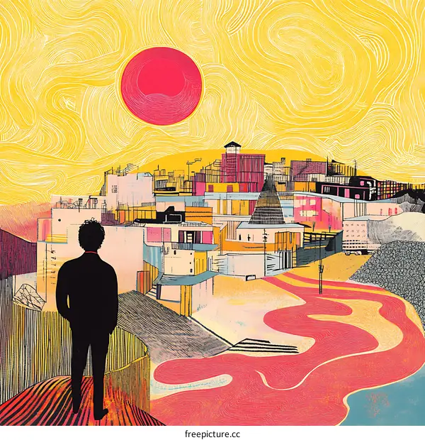 Man Standing and Looking at the Cityscape Illustration