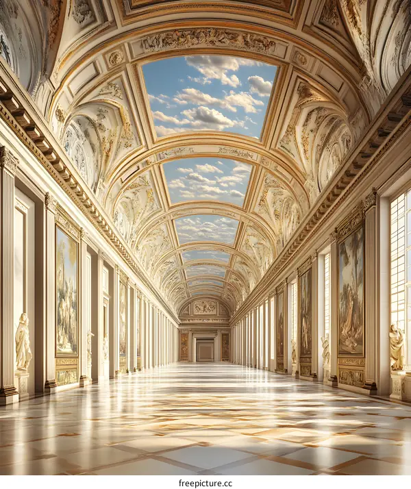 Golden Hallway with a Skylight in a Palace