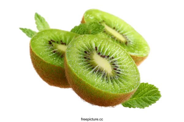 [Transparent Background PNG]Fresh Kiwi Slices with Mint Leaves