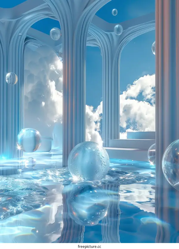 Abstract Blue Architectural Watery Space