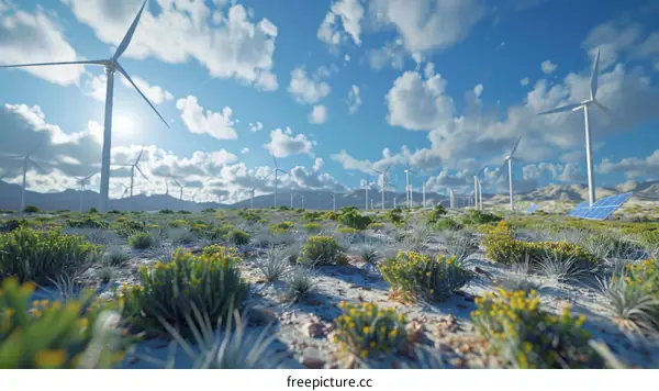 Desert Renewable Energy: Wind Turbines and Solar Panels