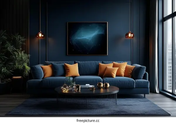 Modern Dark Blue Living Room Interior Design