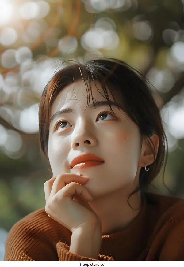 Portrait of a Young Woman Looking Up