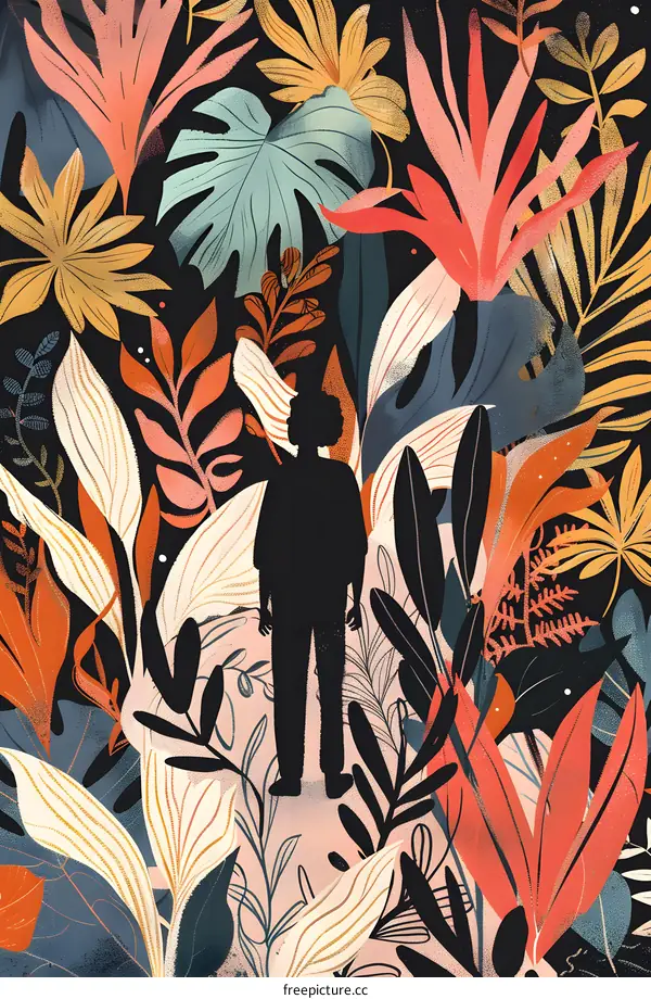 Silhouette of a Person Standing in a Tropical Garden