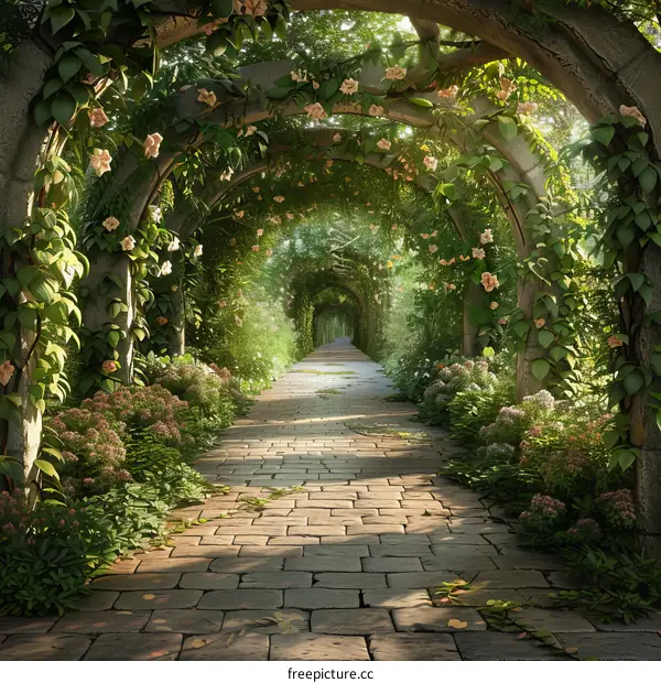 Garden Path Surrounded by Vibrant Pink Flowers