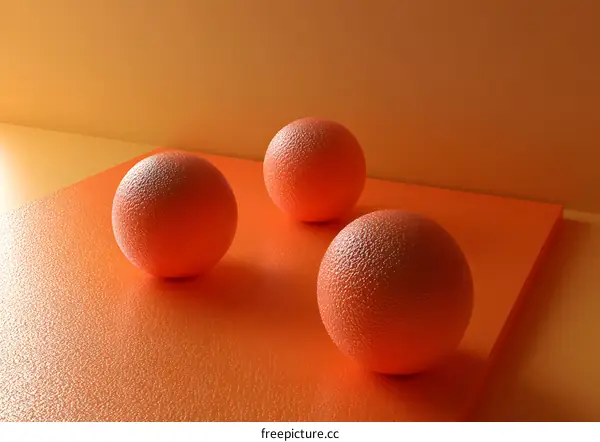 Three Orange Spheres on a Platform