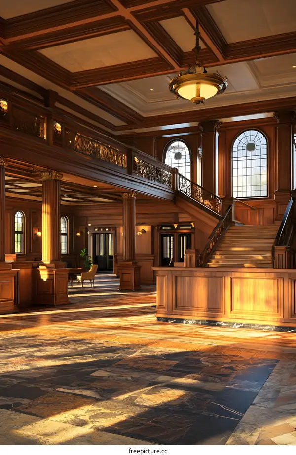 Grand Staircase Interior Design With Wooden Panels