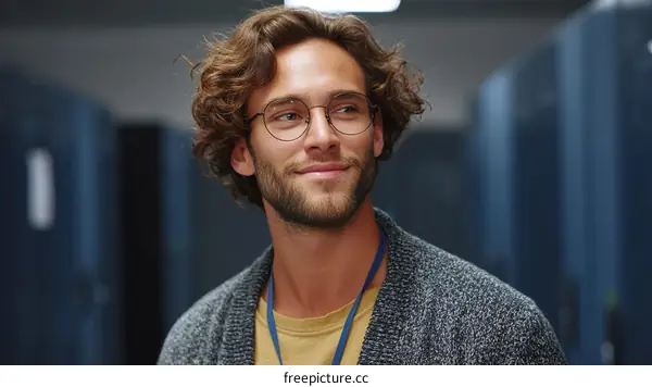 Caucasian Male IT Technician in Server Room