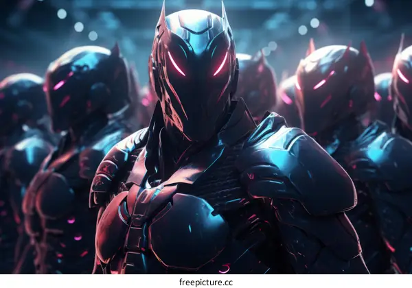 A group of soldiers wearing futuristic armor suits