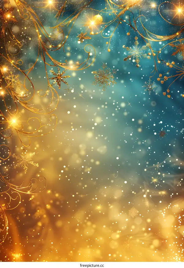 Christmas background with golden snowflakes