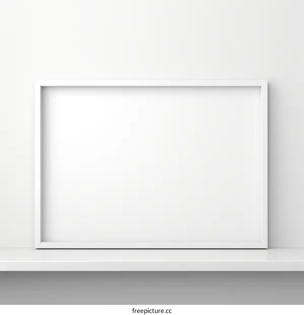 White picture frame on white shelf