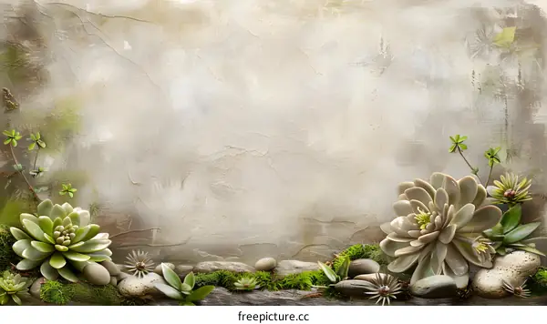 Stone and Succulent Plant Wall Art Background