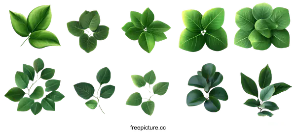 [Transparent Background PNG]Collection of Realistic Green Leaves