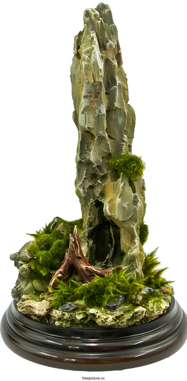 [Transparent Background PNG]Stone Sculpture with Moss and Wood