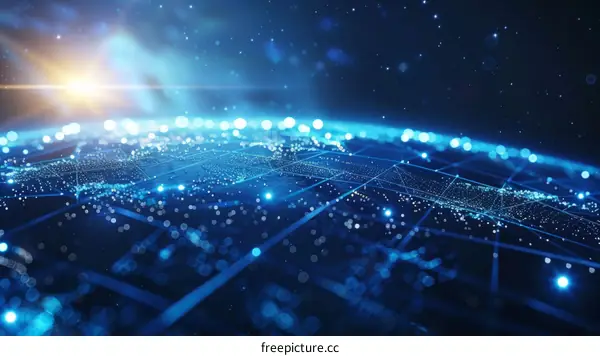 Blue glowing digital planet Earth with network connections