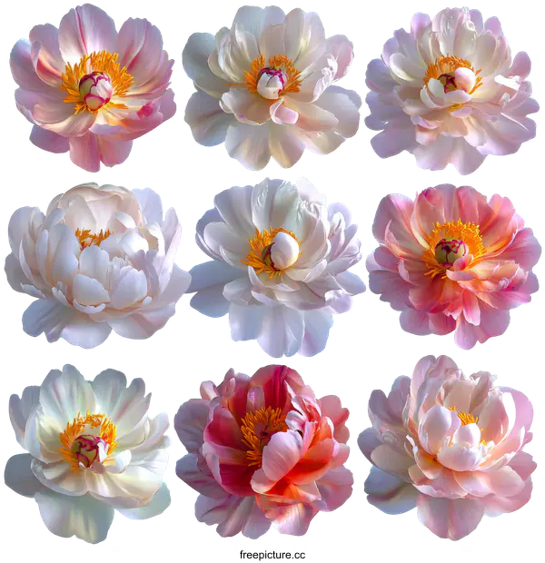 [Transparent Background PNG]Beautiful Peonies in Various Shades