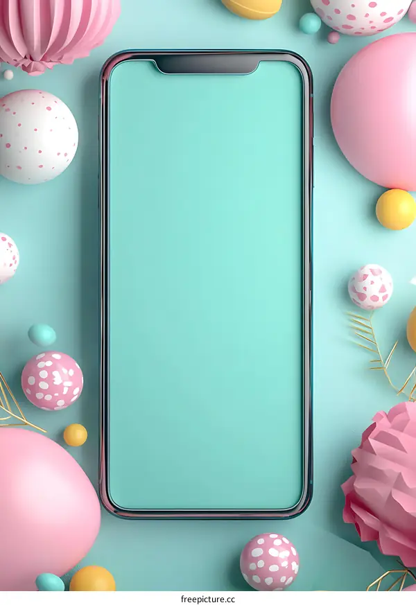 Phone Screen Mockup with Colorful Balls