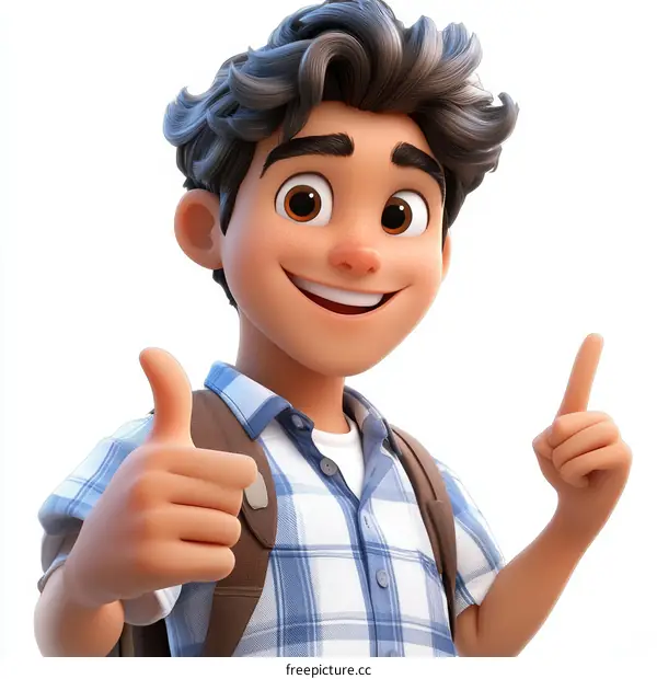 Cartoon Boy with Thumbs Up and Backpack