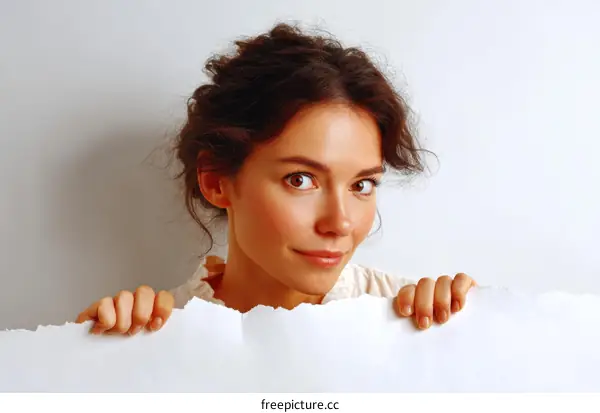 Woman Holding Torn Paper Portrait