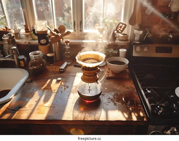 Brewing Coffee on a Rustic Wooden Table