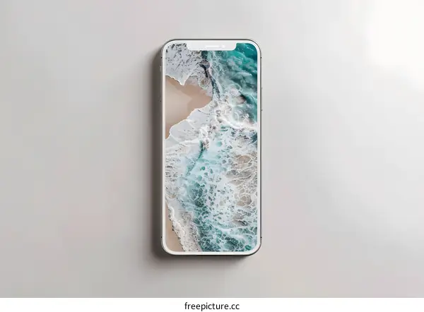 White Smartphone with Ocean Waves Background
