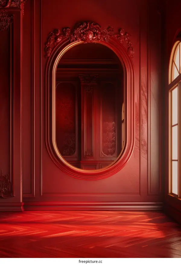 Elegant Red Interior Design with Ornate Architecture