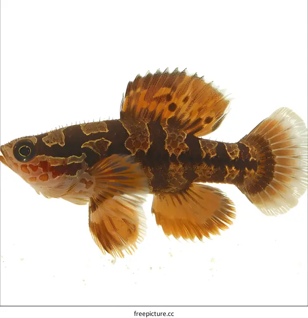 A single fish with brown and orange scales