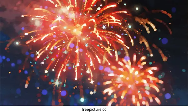 Colorful Fireworks Display in Night Sky with Bright Explosions