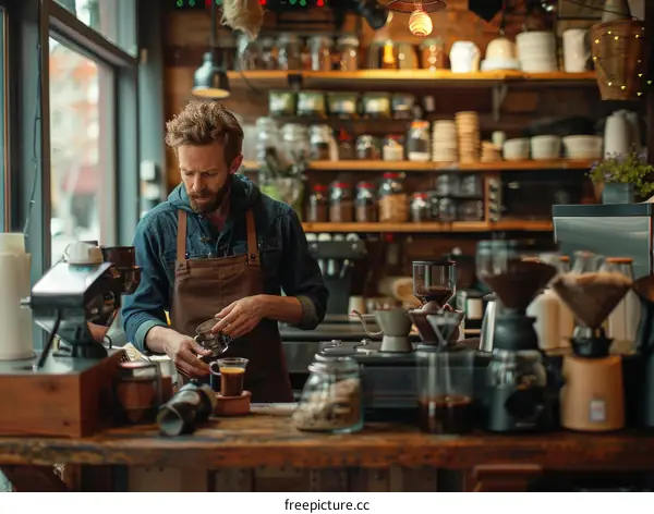 Barista making coffee in a coffee shop