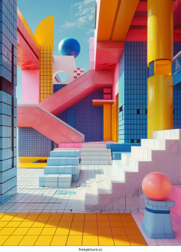 Abstract Geometric Architecture in Vibrant Colors