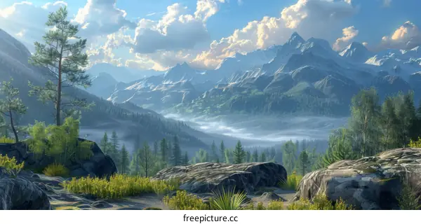 Majestic Mountain Landscape with Enchanting Clouds