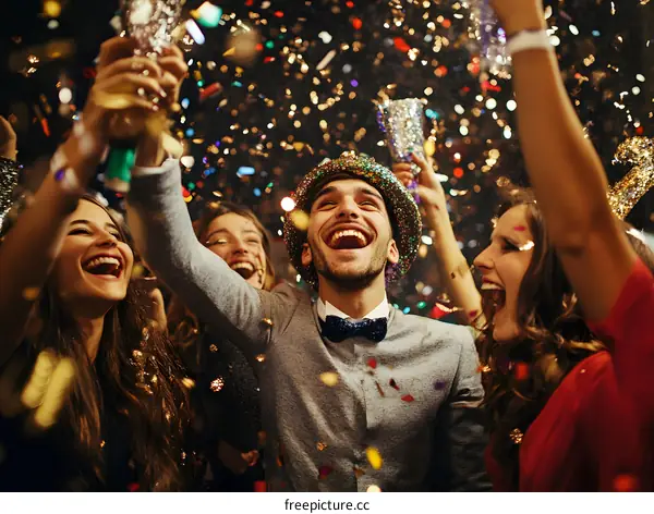 Friends Celebrate New Years Eve with Confetti