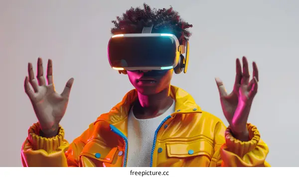 African American man wearing a virtual reality headset
