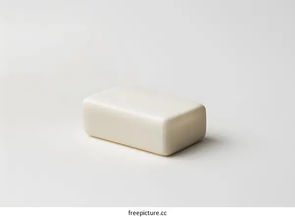 A bar of soap sits on a solid white background.