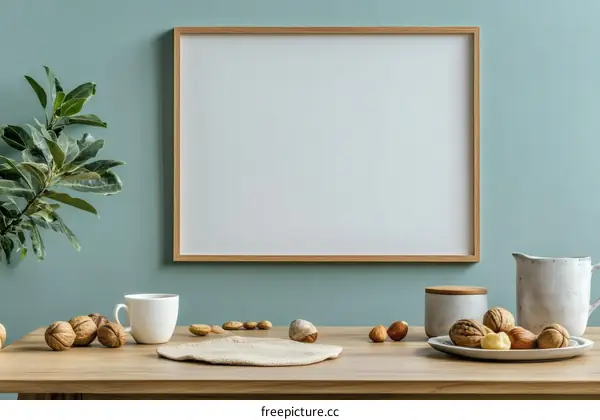 Blank Frame Mockup on Teal Wall with Decor