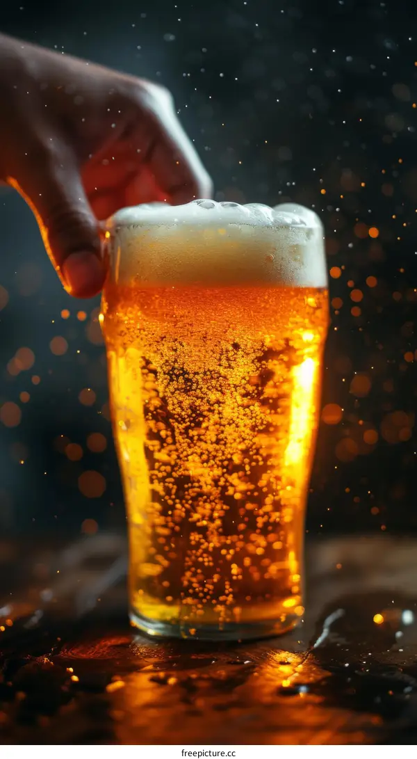 Beer in a glass with bubbles and foam