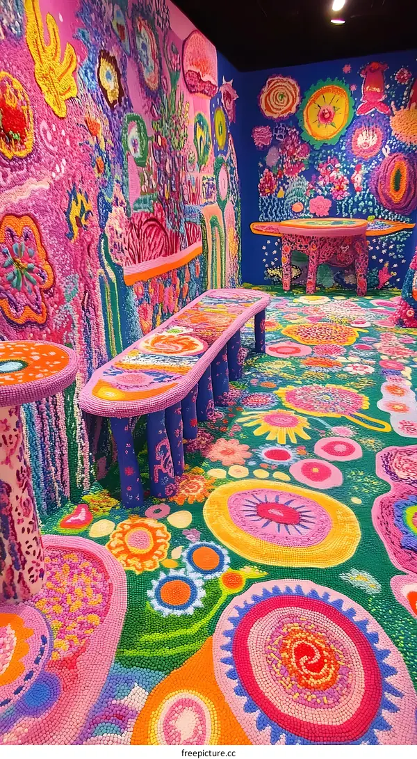 Colorful Room Interior With Floral Design Pattern