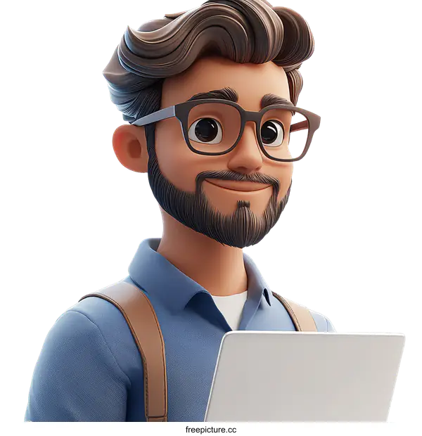 [Transparent Background PNG]Cartoon Character Illustration of a Person Holding a Laptop