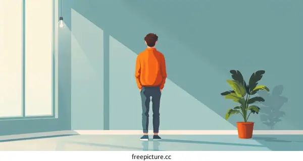 man looking out the window