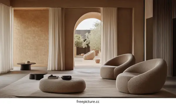 Beige Interior Design Living Room with Modern Furniture