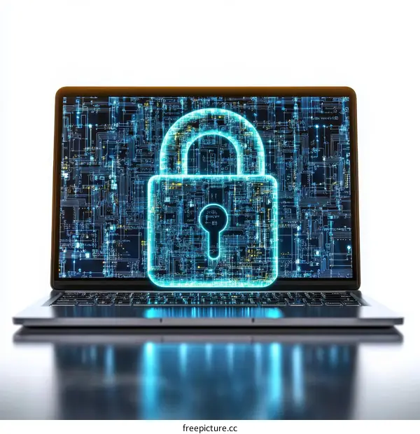 Laptop Displaying Security Lock Illustration