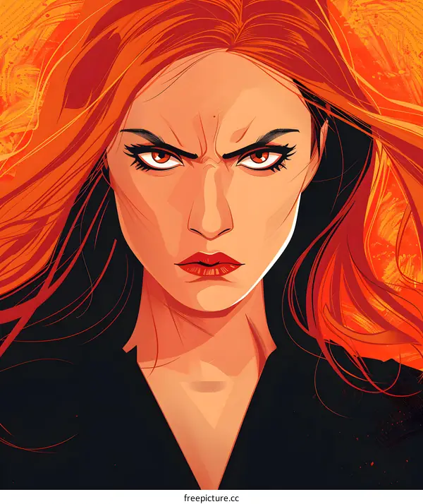 Illustration of a redheaded woman with an angry expression on her face