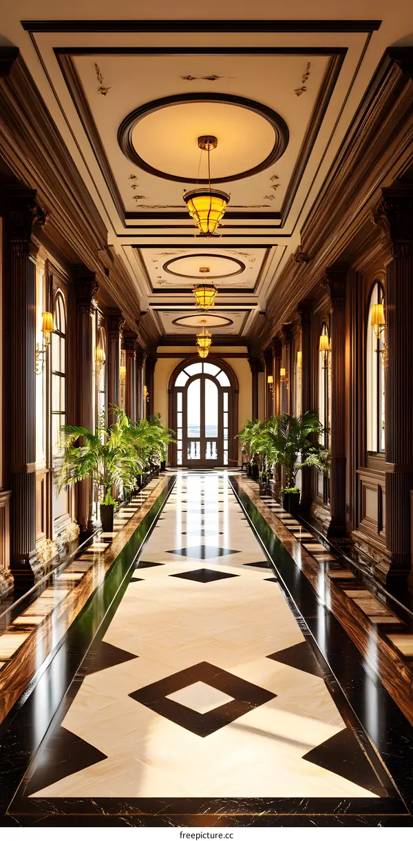 Luxury Interior Design of a Hallway with Classic Elements and Elegant Decor