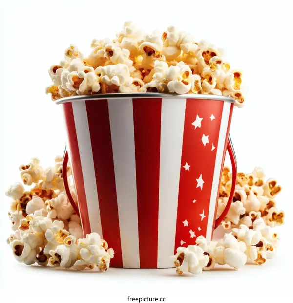 Popcorn in a Red and White Striped Bucket